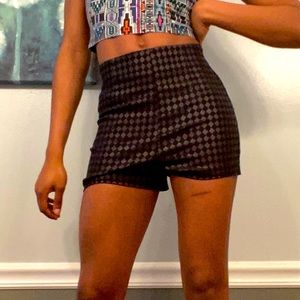 Black & Silver Diamond Pattern High Waisted Shorts